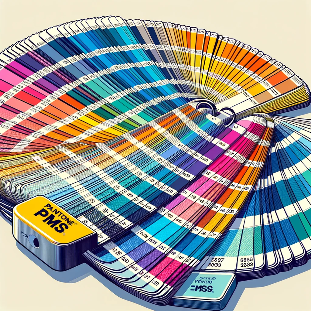Pantone PMS color guide fan deck displaying a wide range of standardized colors used in professional printing and branding